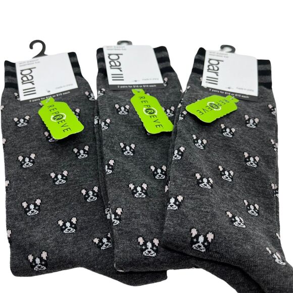 Bar III Men's Bulldog Boxer Frenchie Dog Socks size 7-12 Gray Lot of Three - Picture 1 of 15